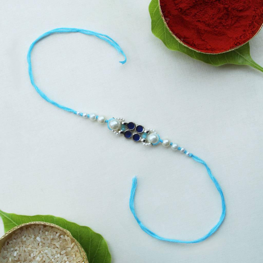 Azure Pearl Vivid Vintage Rakhi With Roli Chawal : ACJR083