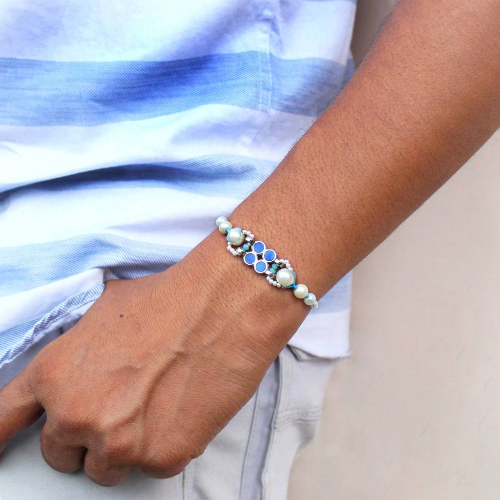 Azure Pearl Vivid Vintage Rakhi With Roli Chawal : ACJR083