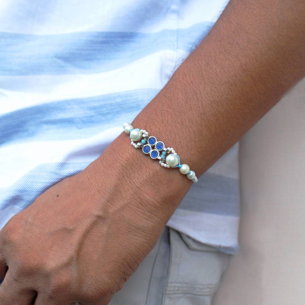 Azure Pearl Vivid Vintage Rakhi With Roli Chawal : ACJR083