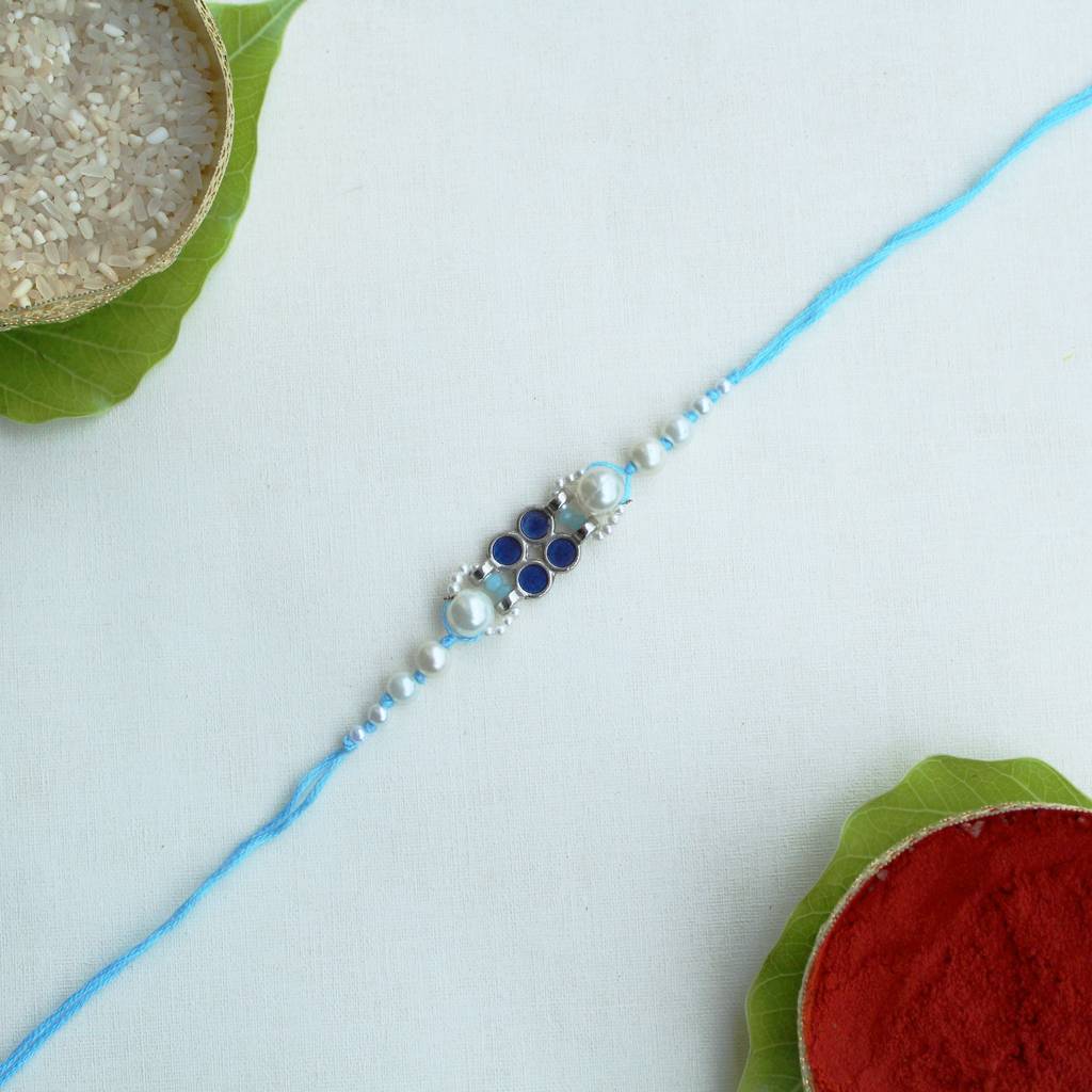 Azure Pearl Vivid Vintage Rakhi With Roli Chawal : ACJR083