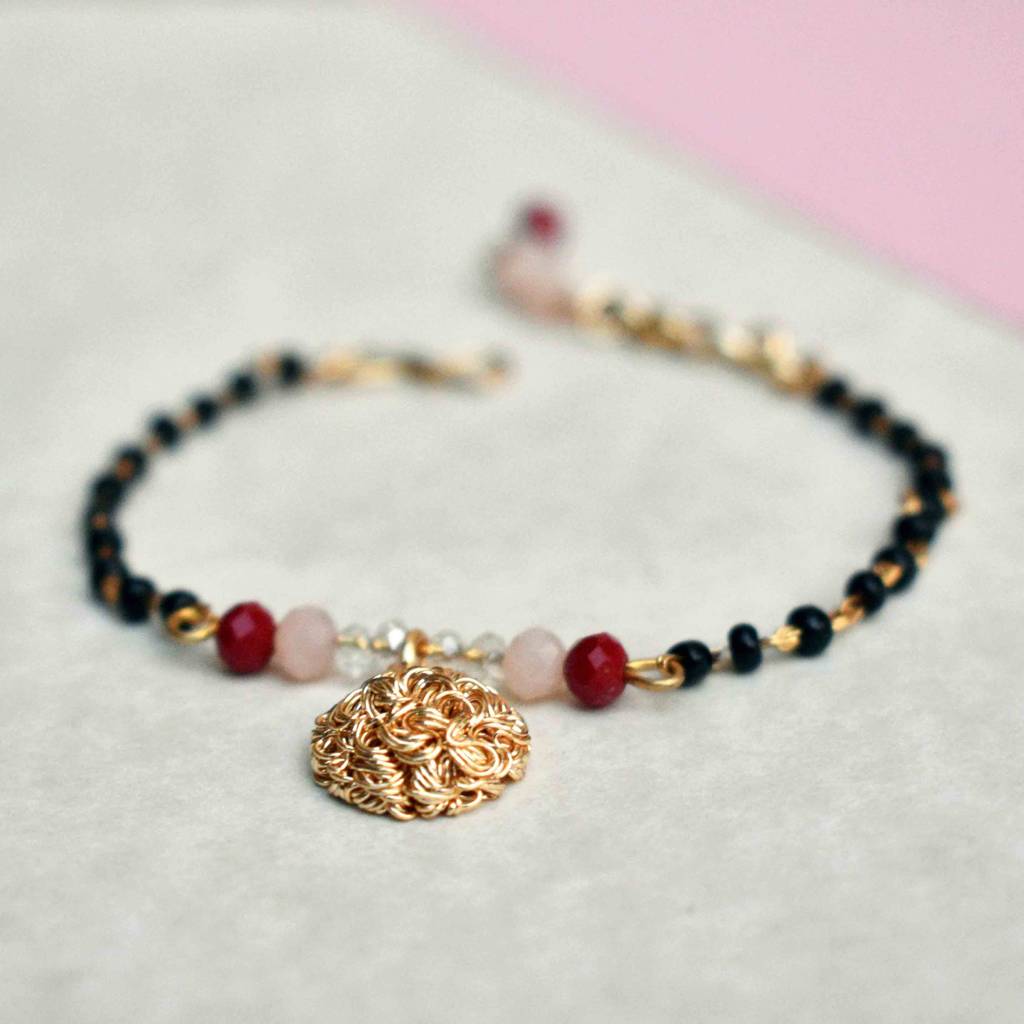 Red And Peach Embellished Mangalsutra Bracelet : ACMB004