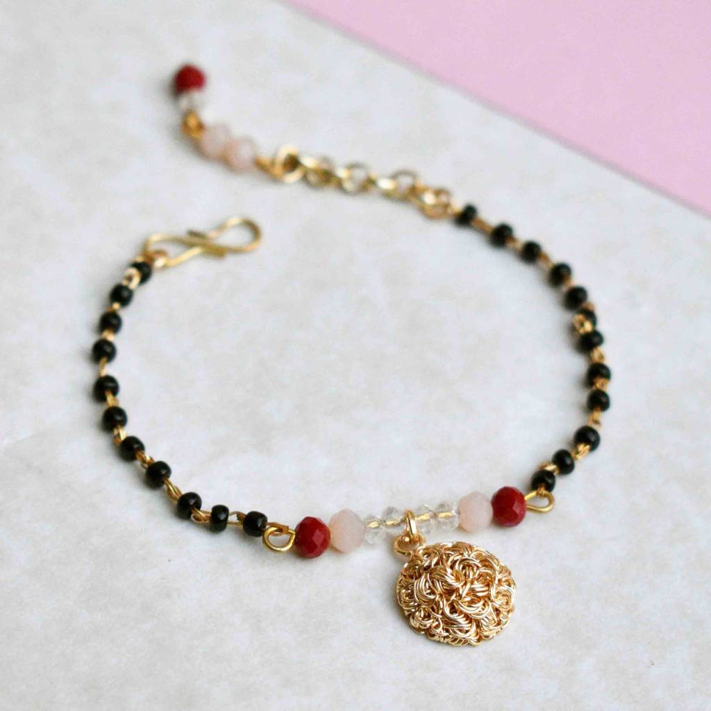 Red And Peach Embellished Mangalsutra Bracelet : ACMB004