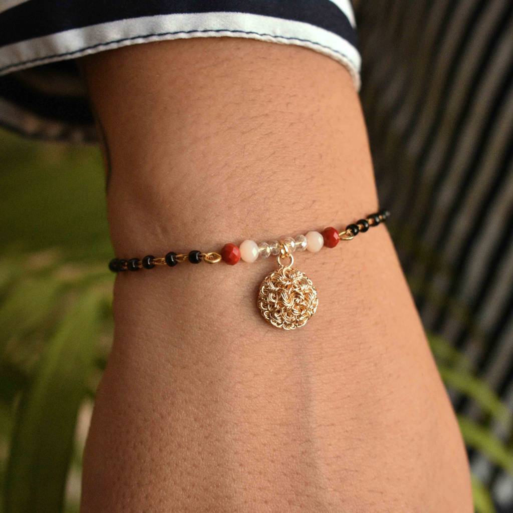 Red And Peach Embellished Mangalsutra Bracelet : ACMB004