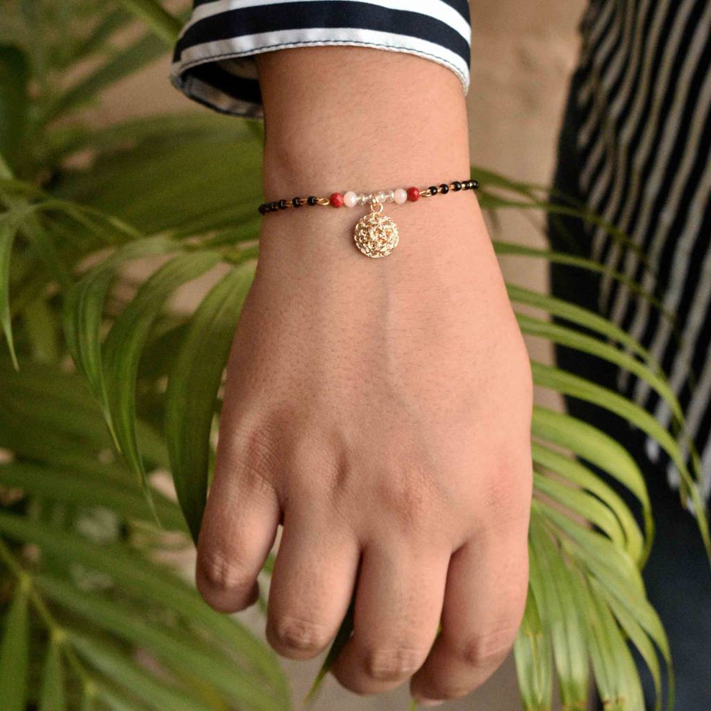 Red And Peach Embellished Mangalsutra Bracelet : ACMB004