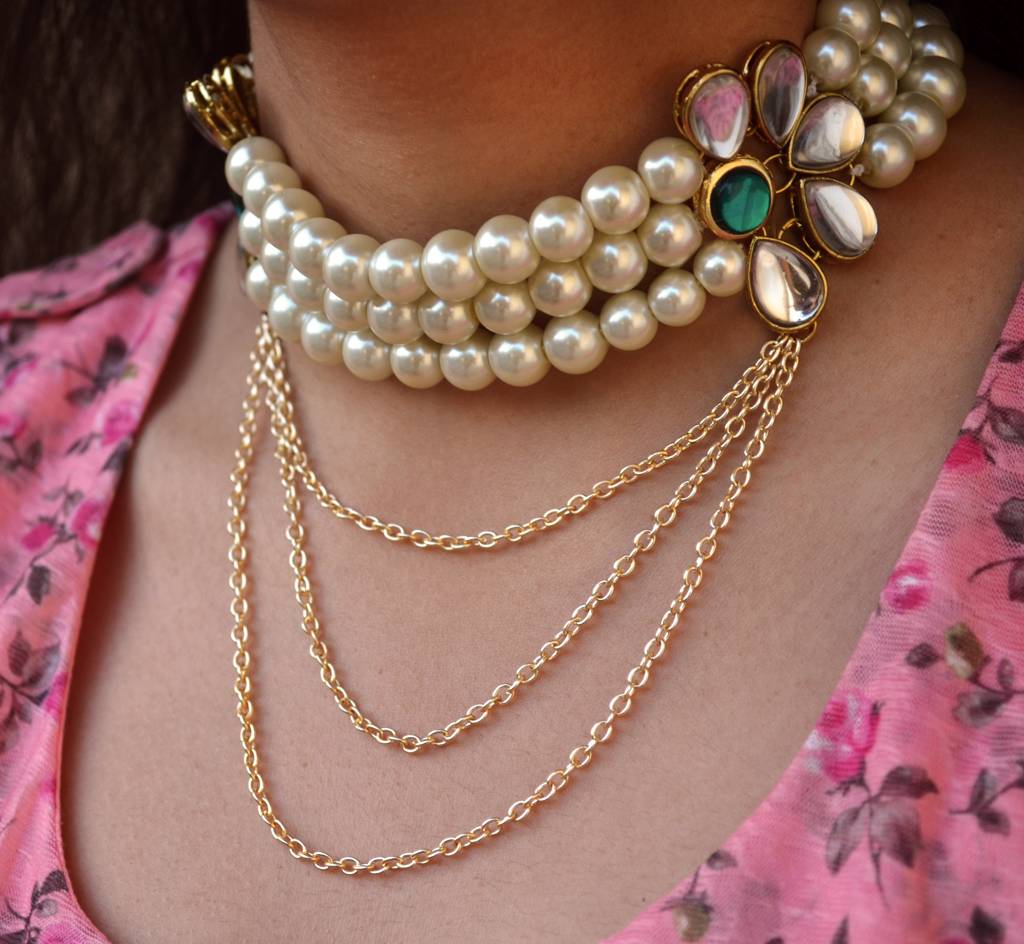 Pearl And Kundan Multi Chain Necklace : ACN030