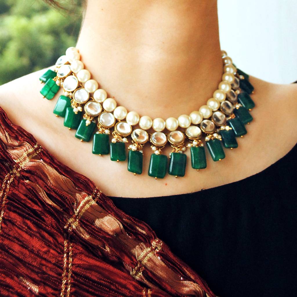 Semi Precious Stone And Kundan Necklace : ACN032G