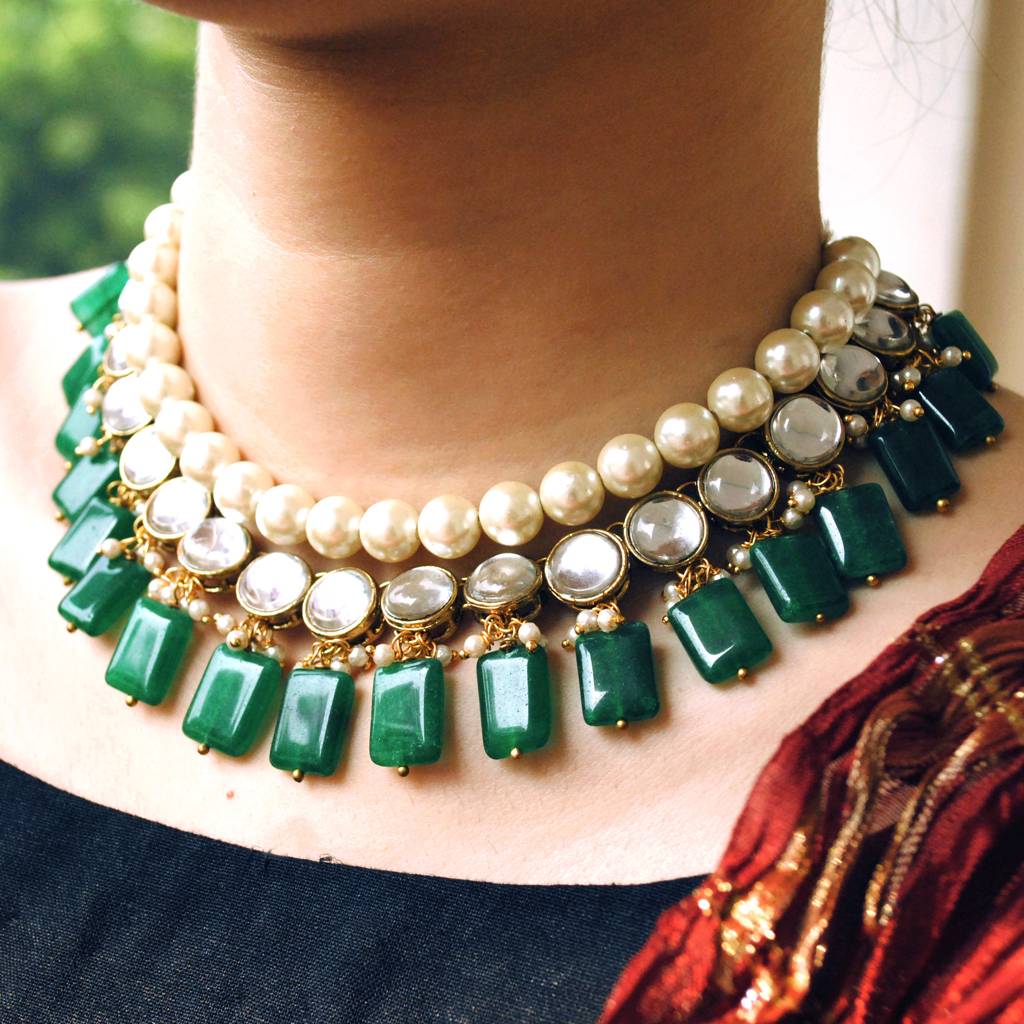 Semi Precious Stone And Kundan Necklace : ACN032G