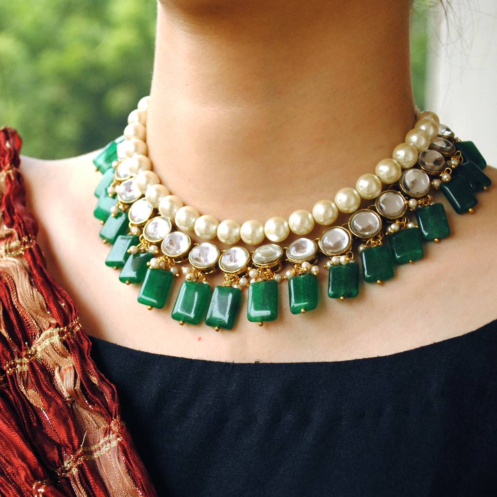 Semi Precious Stone And Kundan Necklace : ACN032G