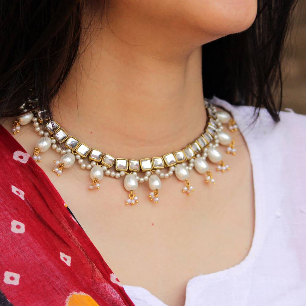 Kundan And Drop Pearl Neckacle : ACN038
