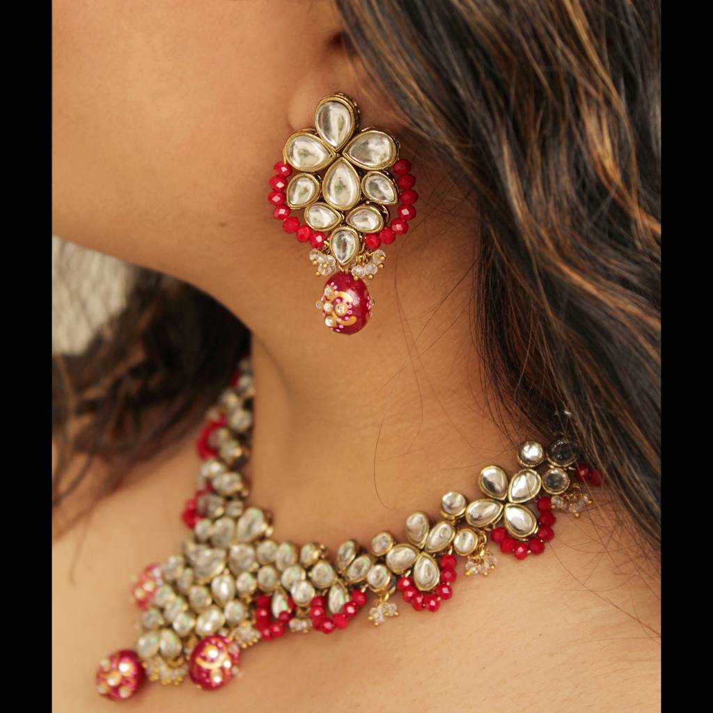Red Crescent Kundan Necklace Set : ACN048
