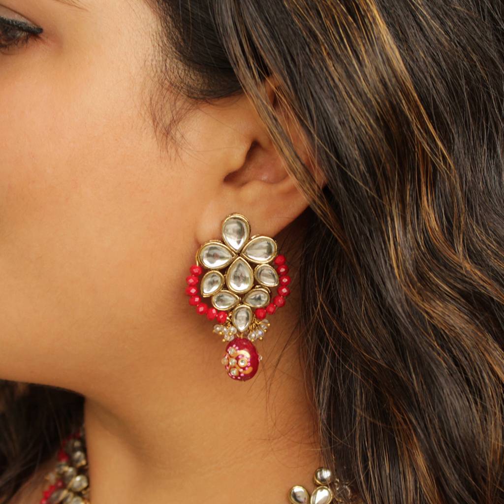 Red Crescent Kundan Necklace Set : ACN048