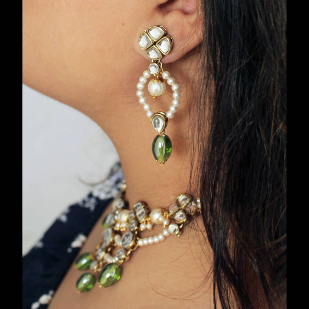 Semi Precious Beads & Kundan Necklace Set : ACN051