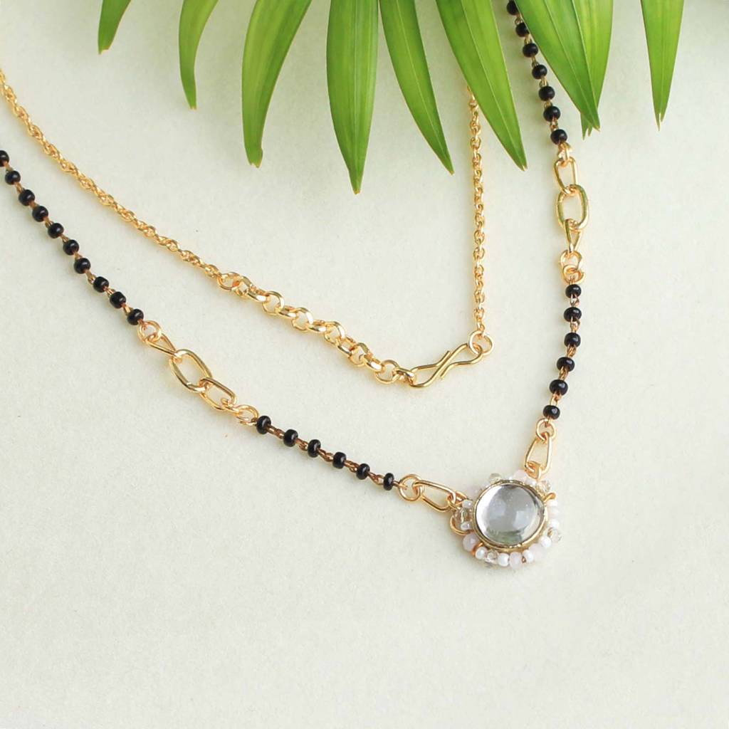 Kundan Drop White Beads Mangalsutra : ACN053