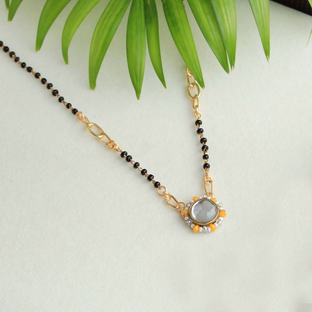 Kundan Drop Yellow Beads Mangalsutra : ACN057