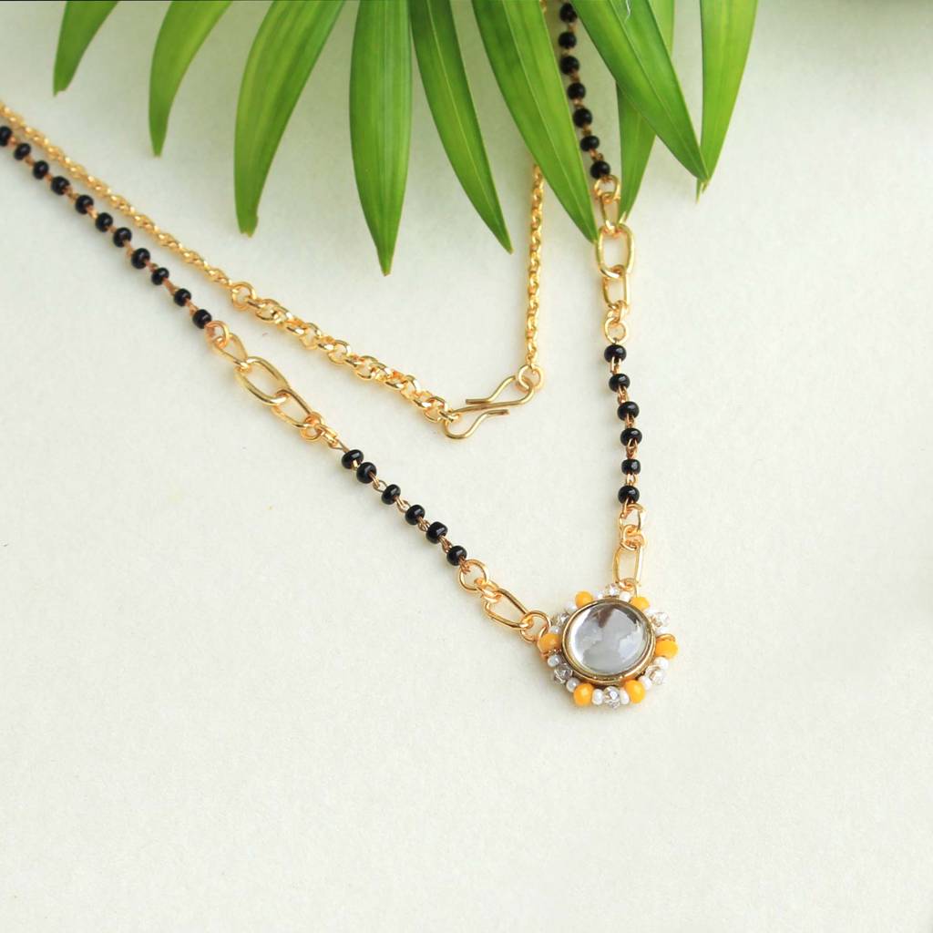 Kundan Drop Yellow Beads Mangalsutra : ACN057