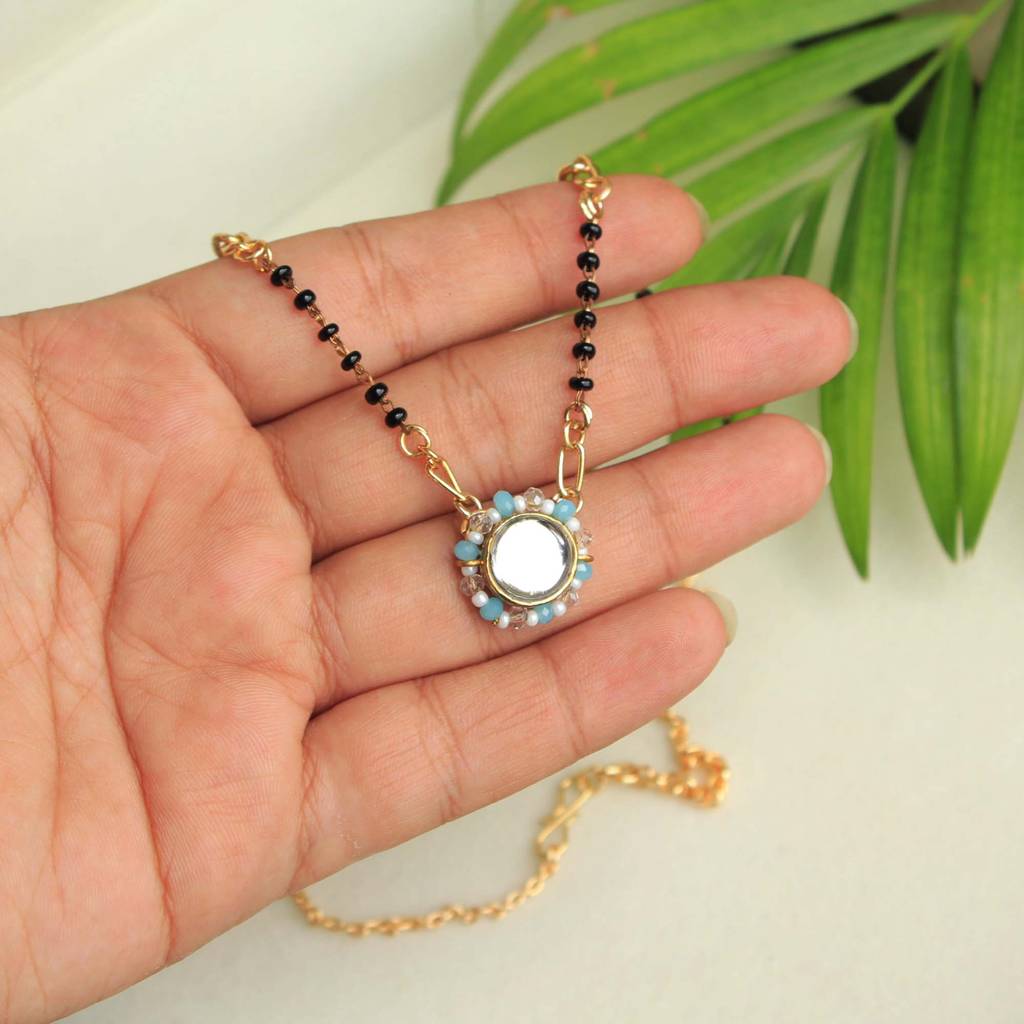 Kundan Drop Blue Beads Mangalsutra Necklace : ACN058