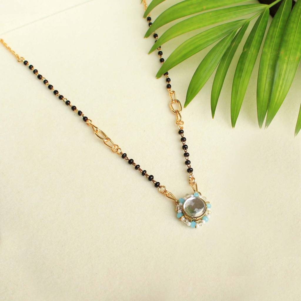 Kundan Drop Blue Beads Mangalsutra Necklace : ACN058