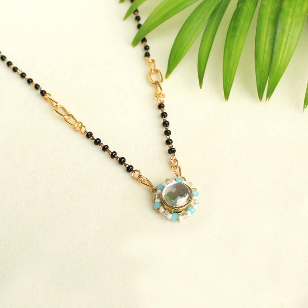 Kundan Drop Blue Beads Mangalsutra Necklace : ACN058
