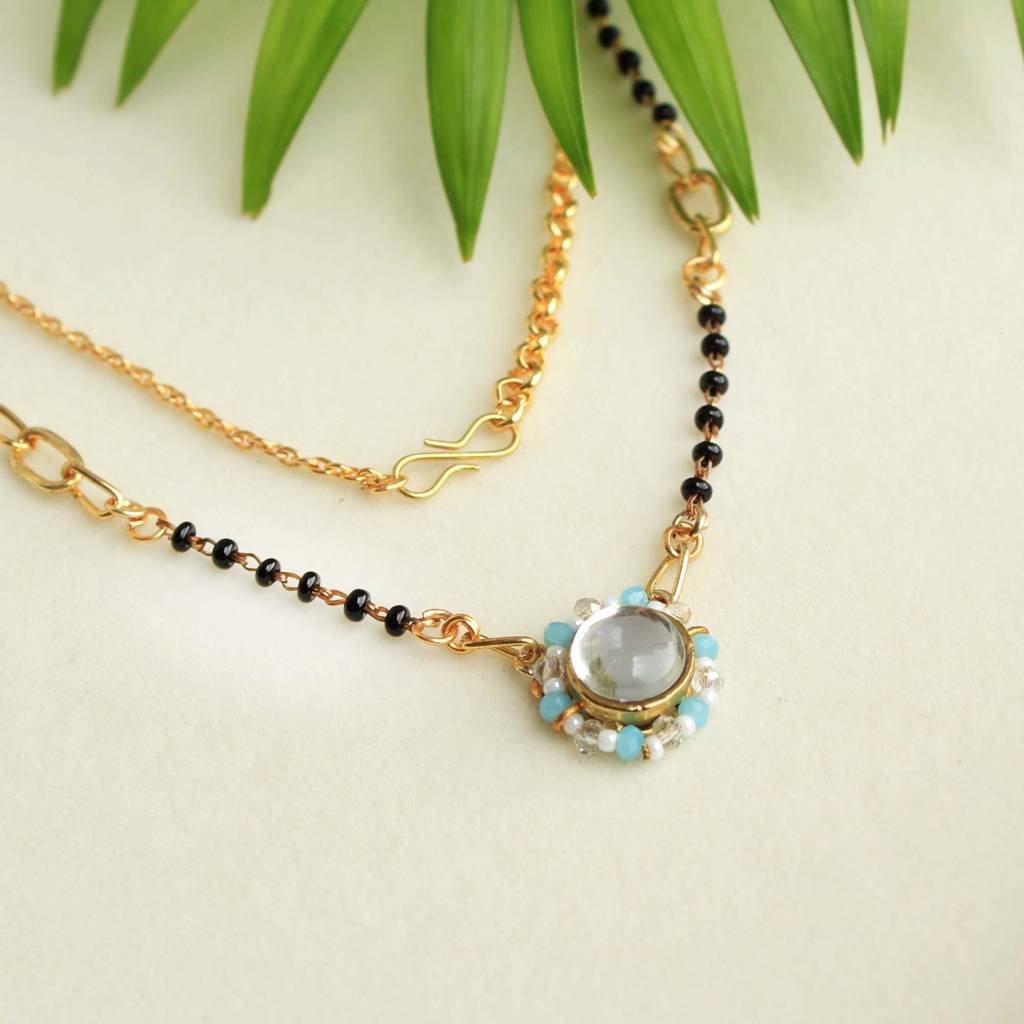 Kundan Drop Blue Beads Mangalsutra Necklace : ACN058