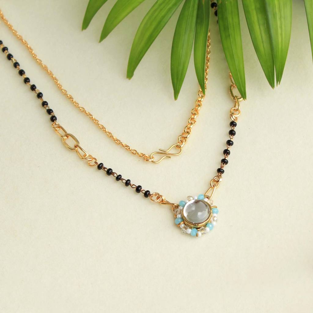 Kundan Drop Blue Beads Mangalsutra Necklace : ACN058