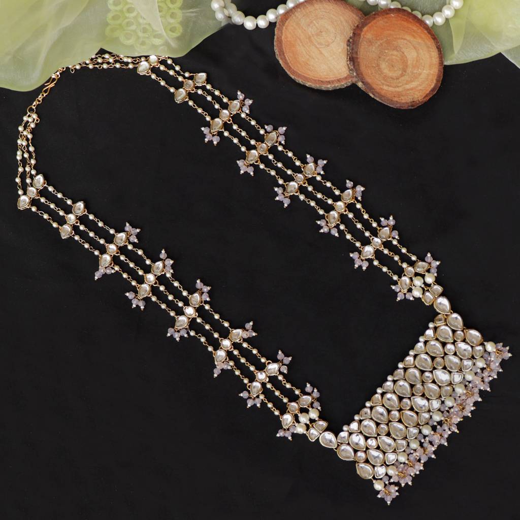 Pastel Pink Beads Kundan Necklace Set : ACN060