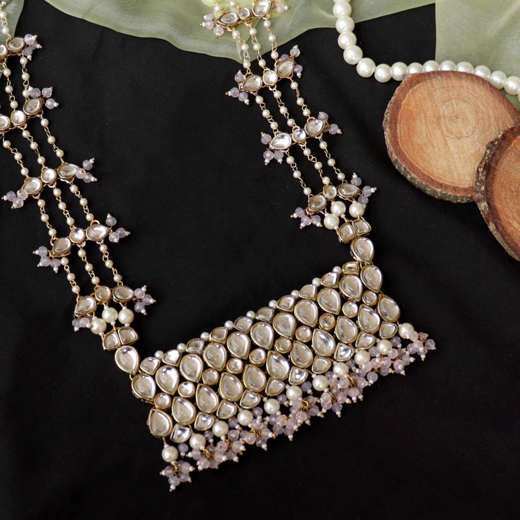 Pastel Pink Beads Kundan Necklace Set : ACN060