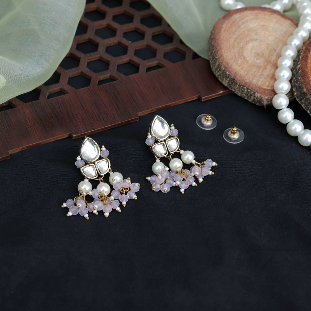 Pastel Pink Beads With Kundan Necklace Set : ACN066