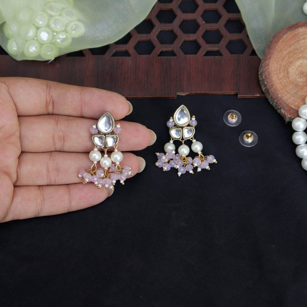 Pastel Pink Beads With Kundan Necklace Set : ACN066