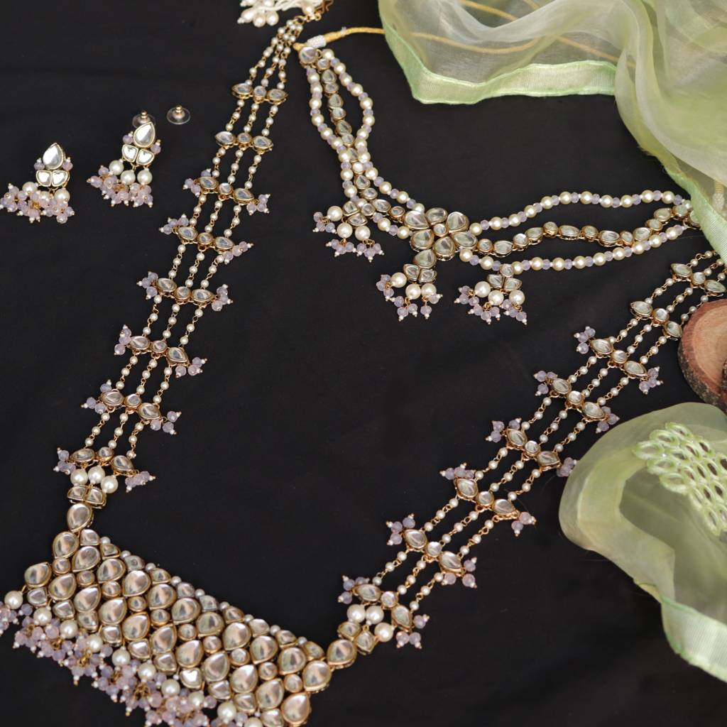 Pastel Pink Beads With Kundan Necklace Set : ACN066