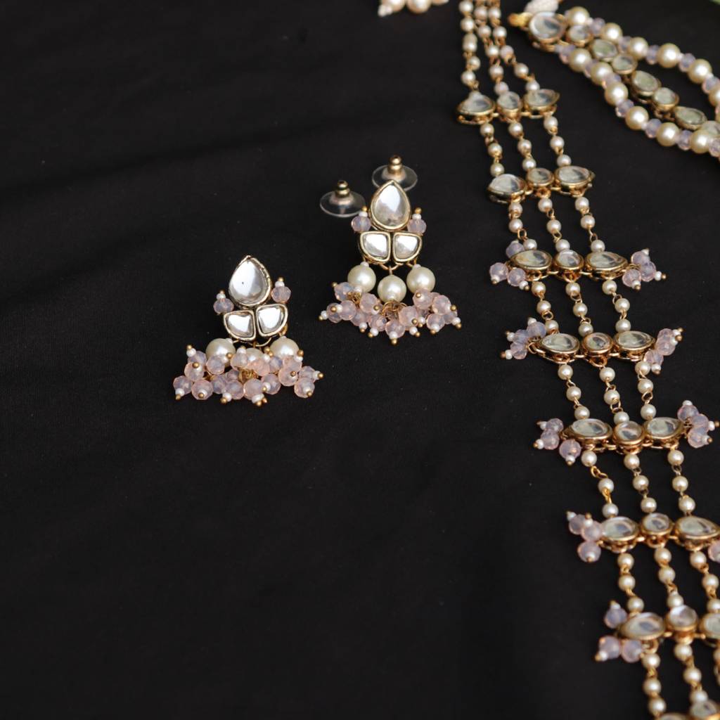 Pastel Pink Beads With Kundan Necklace Set : ACN066
