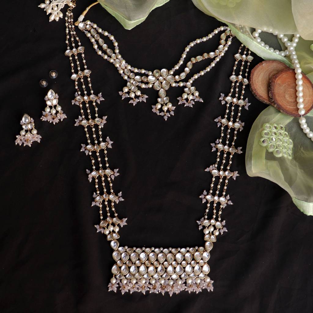 Pastel Pink Beads With Kundan Necklace Set : ACN066