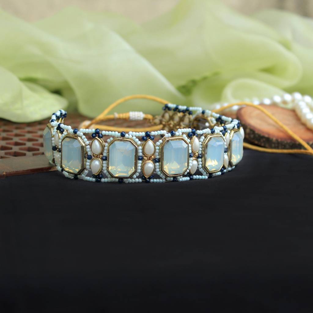 Blue Crystal Studded Choker Set : ACN072