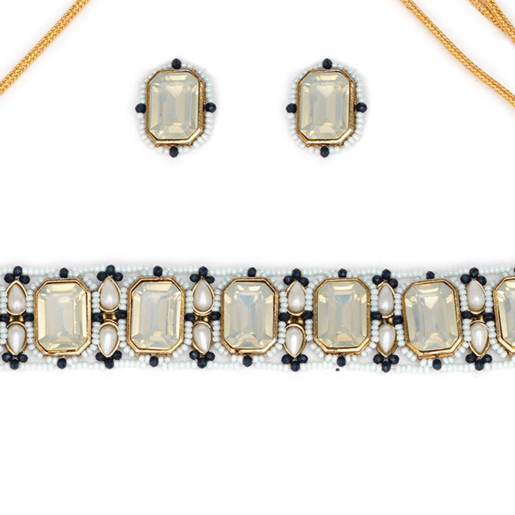 Blue Crystal Studded Choker Set : ACN072