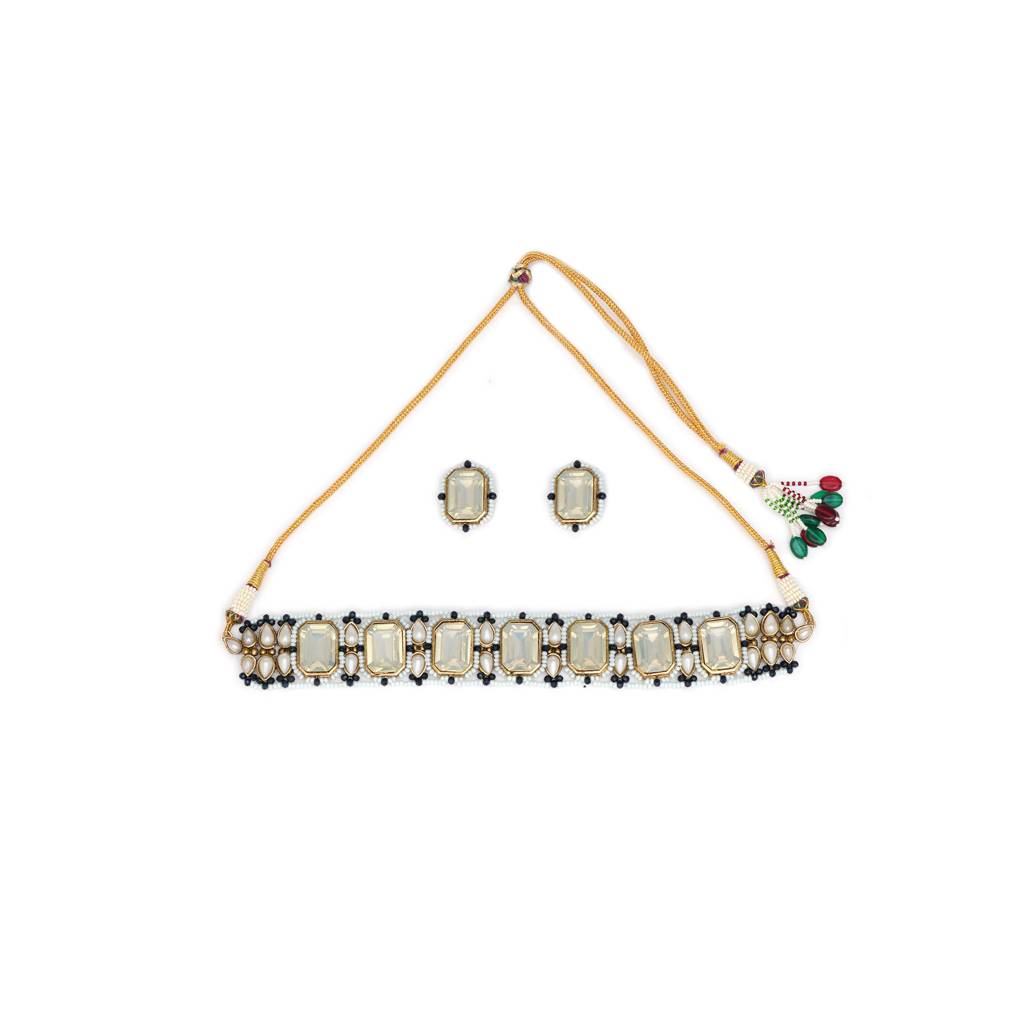 Blue Crystal Studded Choker Set : ACN072