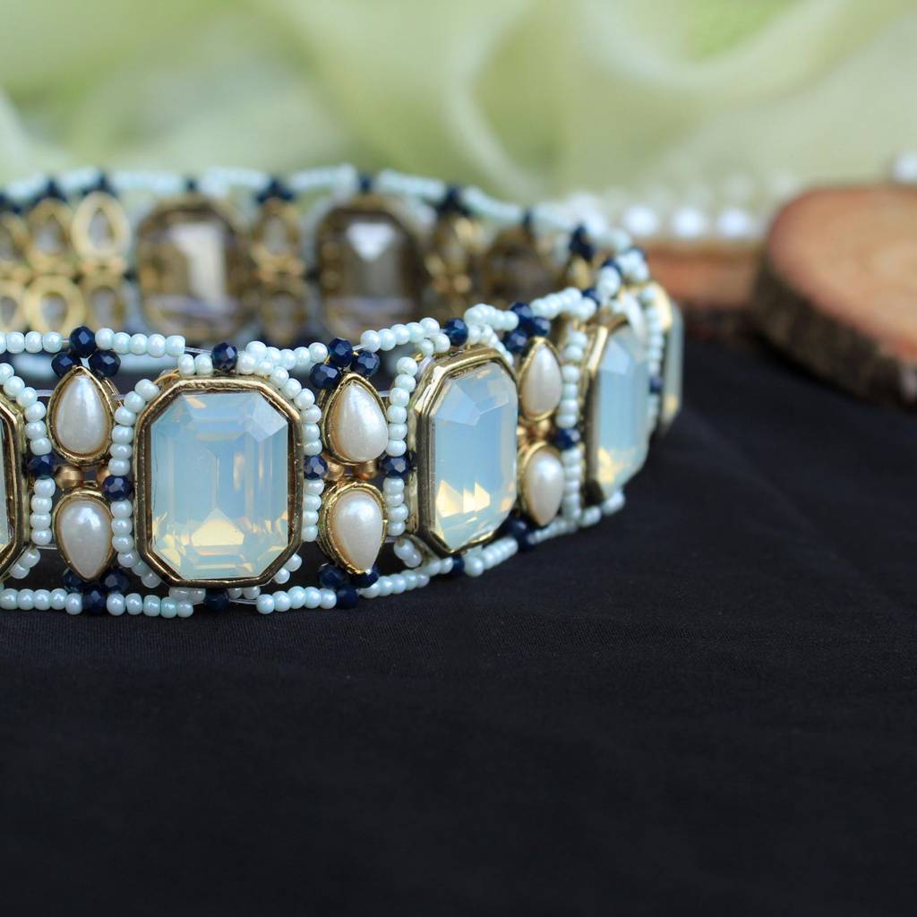Blue Crystal Studded Choker Set : ACN072