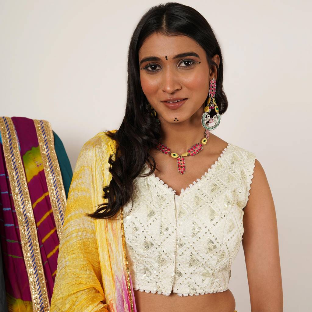 Bold Red And Green Meenakari Necklace With Peacock Motif Earrings : ACN086