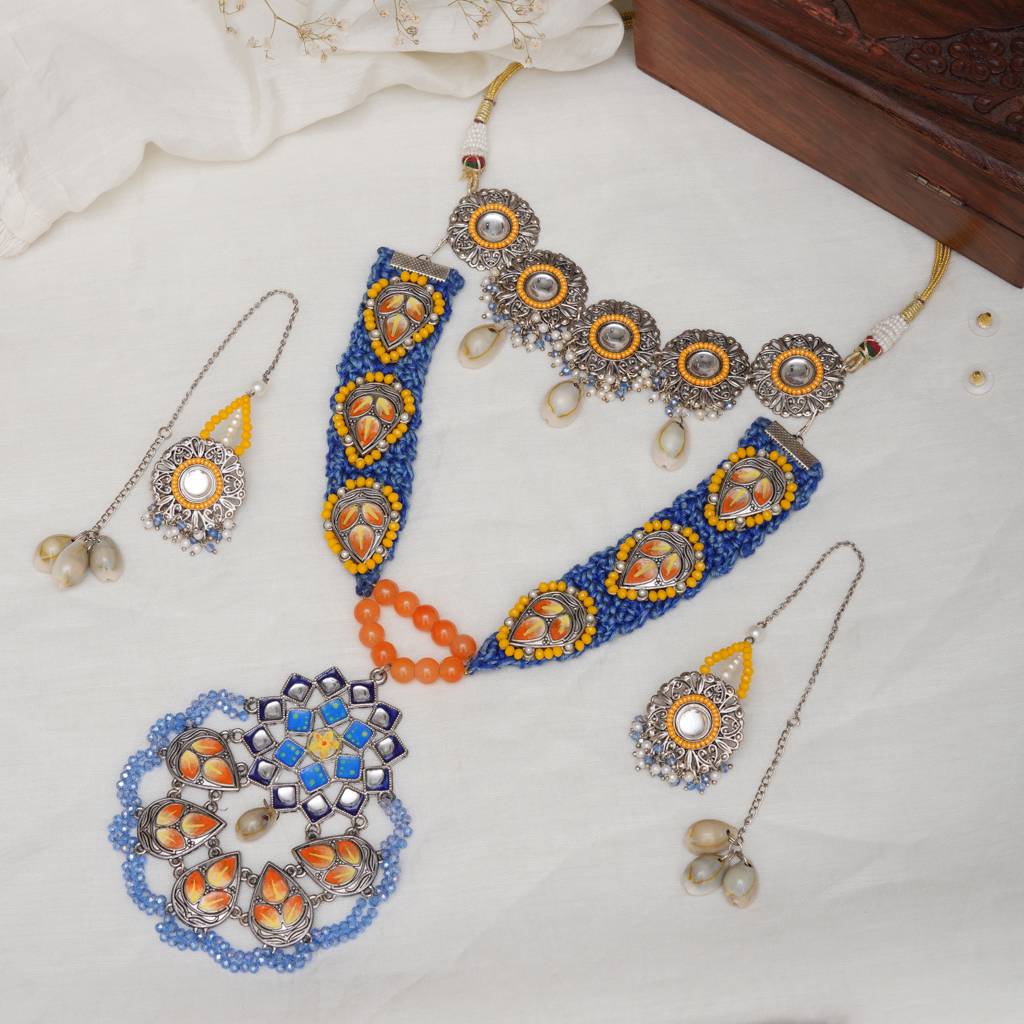 Bohemian Vibes Blue & Orange Necklace Set : ACN087