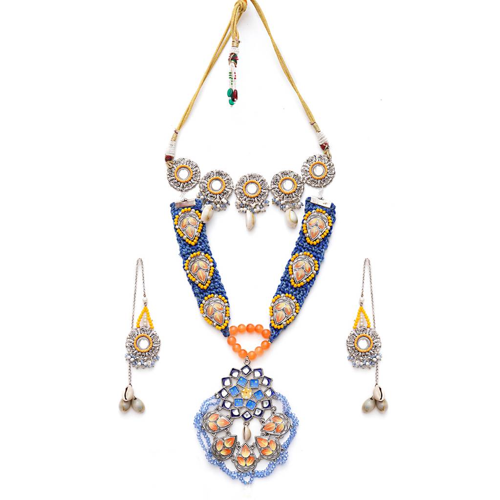 Bohemian Vibes Blue & Orange Necklace Set : ACN087