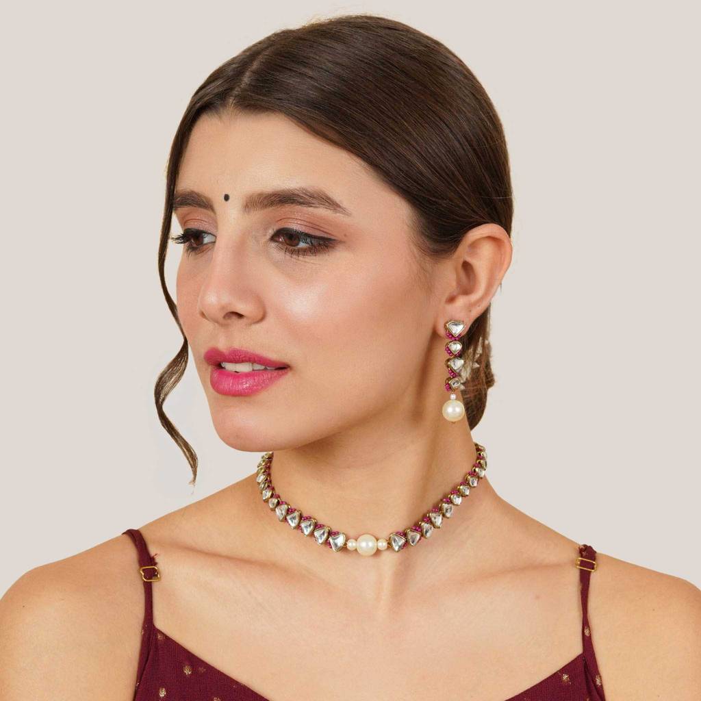 Pink Triangle ÂMangle Necklace With Matching Earrings : ACN503-Pi