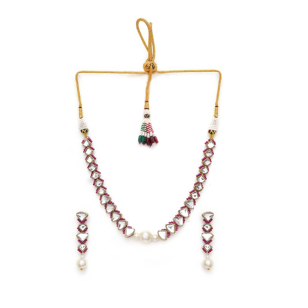 Pink Triangle ÂMangle Necklace With Matching Earrings : ACN503-Pi