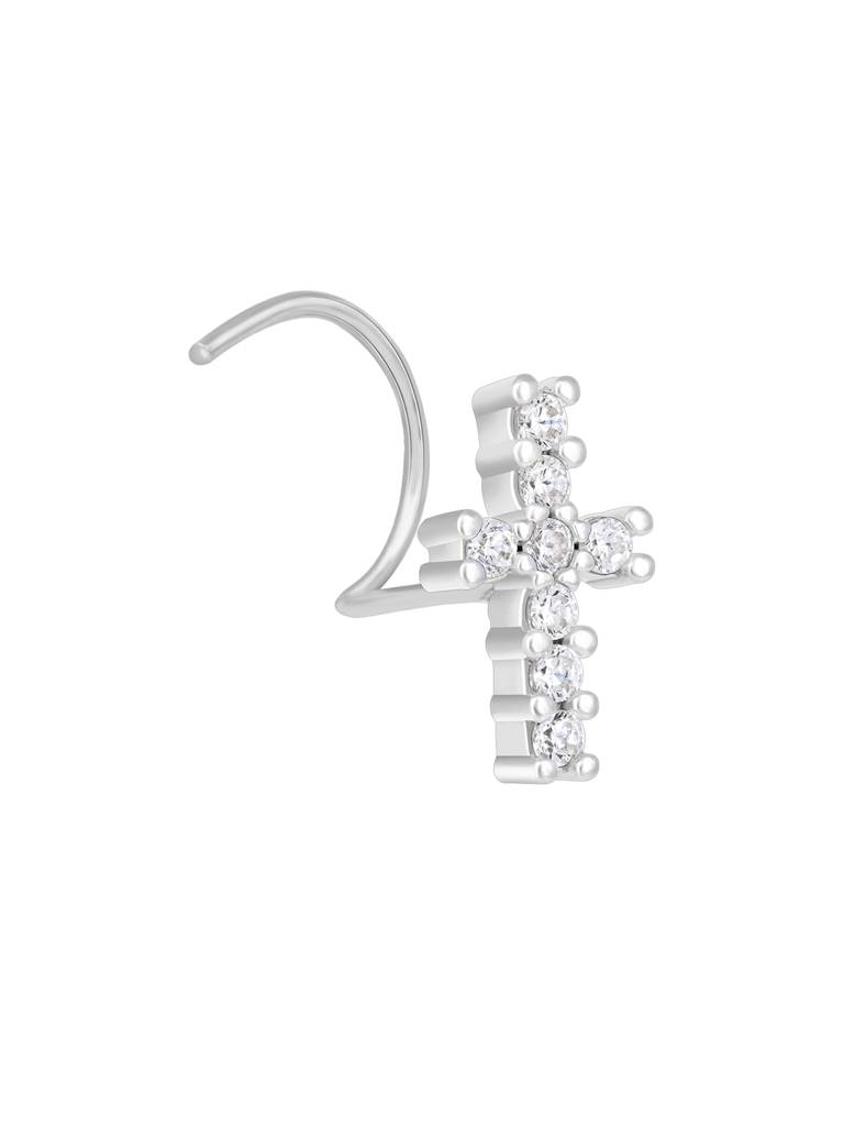 Cross Charm Silver Nose Pin In Silver Color : ACNP349