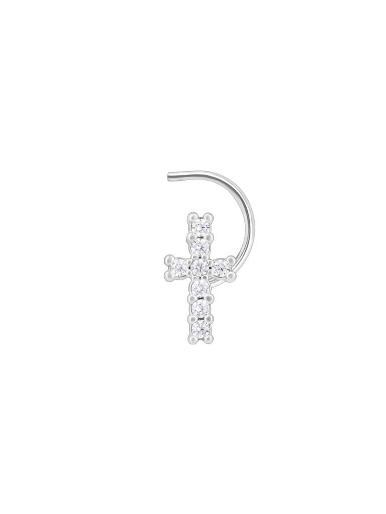 Cross Charm Silver Nose Pin In Silver Color : ACNP349