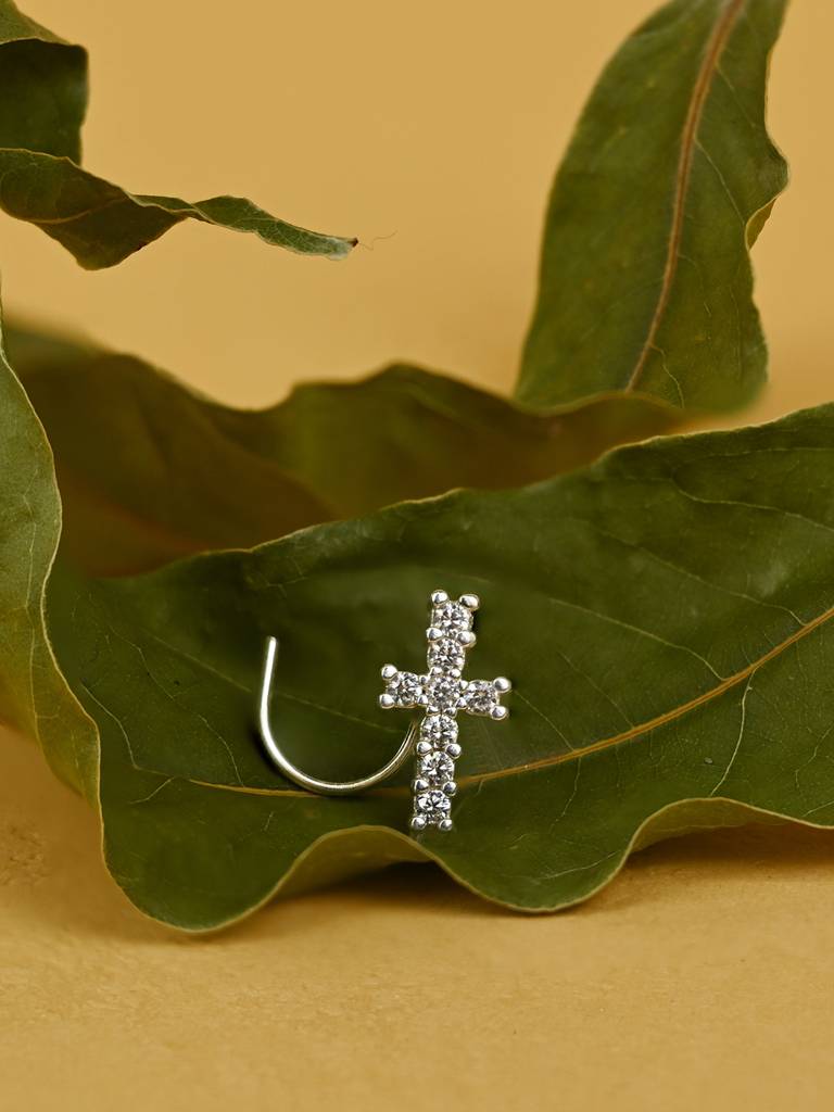 Cross Charm Silver Nose Pin In Silver Color : ACNP349
