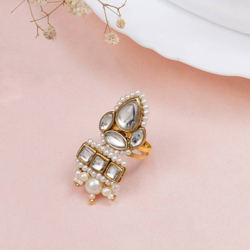 Divine Kundan Ring : ACR064-Wh