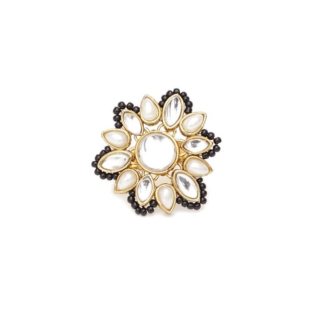 Adjustable Kundan Cocktail Ring : ACR075-Bk