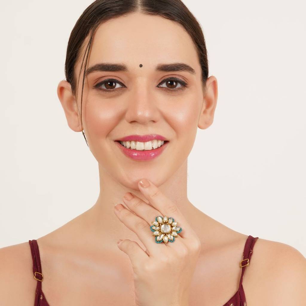 Adjustable Kundan Cocktail Ring : ACR075-Gr