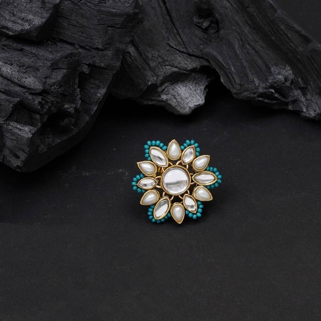 Adjustable Kundan Cocktail Ring : ACR075-Gr