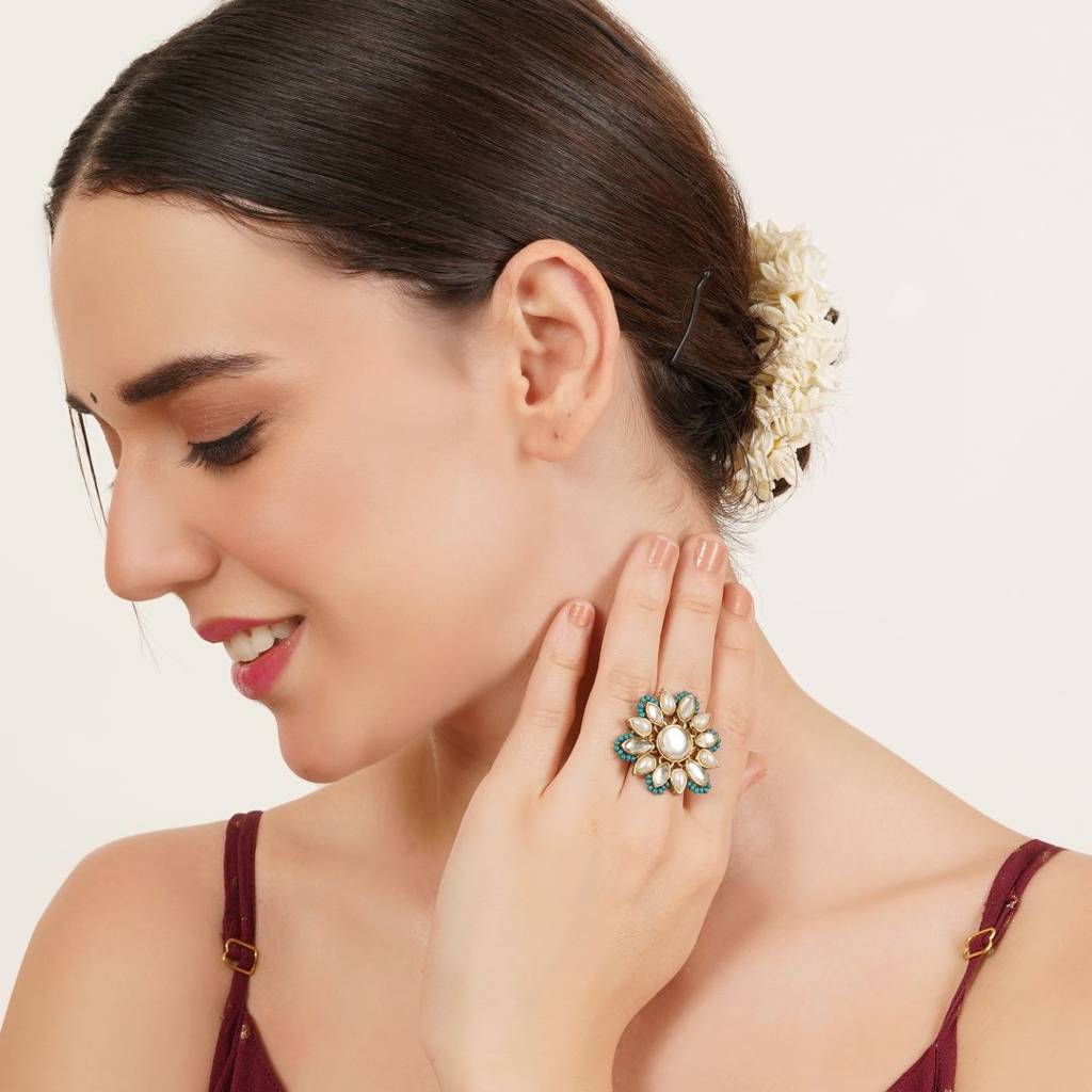 Adjustable Kundan Cocktail Ring : ACR075-Gr
