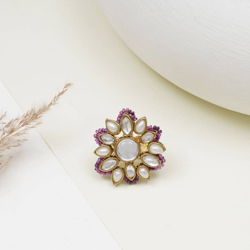 Adjustable Kundan Cocktail Ring : ACR075-Pu