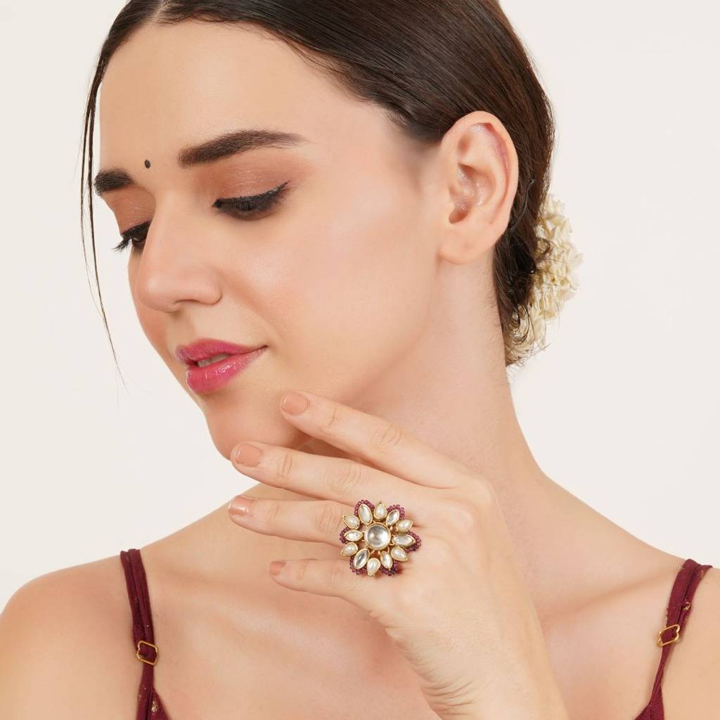 Adjustable Kundan Cocktail Ring : ACR075-Pu